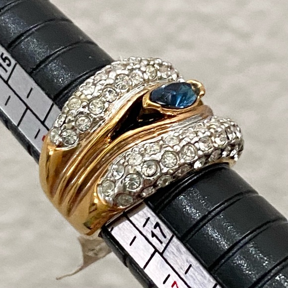 Vintage Blue Sapphire Rhinestone Gold-plated Statement Ring Size 6 - Picture 8 of 15